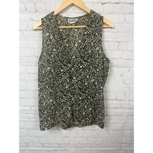 Vintage Shateeon Vest Tank Top Black White Floral Print Button front L